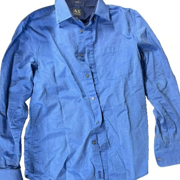 Share Armani Exchange Mens Button Up Collar Shirt: Blue, Large, Slim Fit, Long S - Picture 1 of 4